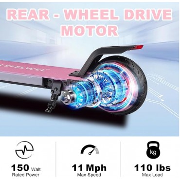 Electric Scooter for Kids Ages 6-12, 150W Motor, 4/7/11 Mph, 60 mins Ride Time, Adjustable Speed, LED Display, Colorful Lights, Electronic Brake, Foldable Kids Electric Scooter