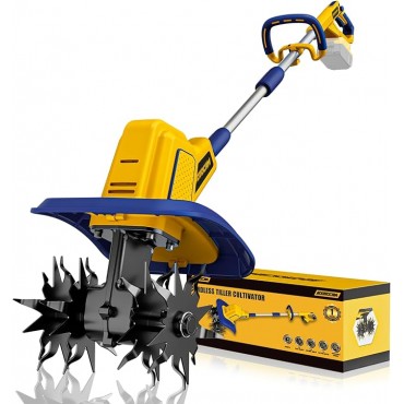 Cordless Tiller Cultivator Compatible with Dewalt 20V Battery(Tool Only), 360RPM Battery Powered Garden Cultivator, 9In Tilling Width & 7In Depth Tiller for Gardening