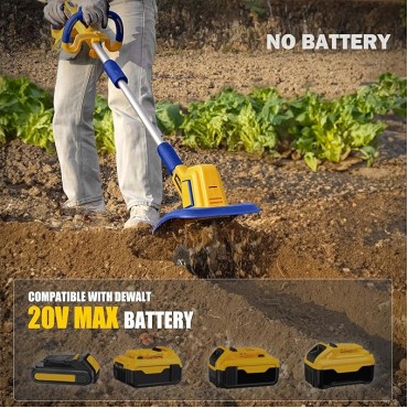 Cordless Tiller Cultivator Compatible with Dewalt 20V Battery(Tool Only), 360RPM Battery Powered Garden Cultivator, 9In Tilling Width & 7In Depth Tiller for Gardening