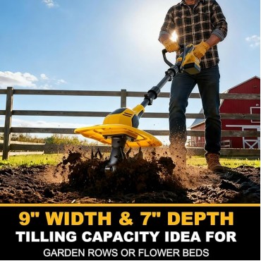 20V Cordless Garden Tiller Cultivator - Compatible with DeWalt 20V MAX Batteries, 9-in. Tilling Width & 7-in. Depth, 4 Steel Blades for Raised Beds and Flower Gardens, Battery Not Included 20V Cordless Garden Tiller Cultivator - Compatible with DeWalt 20V MAX Batteries, 9-in. Tilling Width & 7-in. Depth, 4 Steel Blades for Raised Beds and Flower Gardens, Battery Not Included