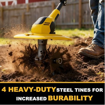 20V Cordless Garden Tiller Cultivator - Compatible with DeWalt 20V MAX Batteries, 9-in. Tilling Width & 7-in. Depth, 4 Steel Blades for Raised Beds and Flower Gardens, Battery Not Included 20V Cordless Garden Tiller Cultivator - Compatible with DeWalt 20V MAX Batteries, 9-in. Tilling Width & 7-in. Depth, 4 Steel Blades for Raised Beds and Flower Gardens, Battery Not Included