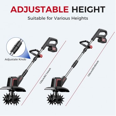 Upgraded Cordless Electric Tiller for Gardening, Total 8.0Ah Battery Powered Mini Cultivator with 2×4.0AH Batteries, 9" Width, 6.6" Depth, 48 Steel Tines Rototiller for Soil Cultivation