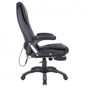 NRG Heated Vibrating Executive Ergonomic Massage Chair Office Black Chair w/Footrest