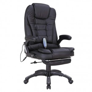 NRG Heated Vibrating Executive Ergonomic Massage Chair Office Black Chair w/Footrest
