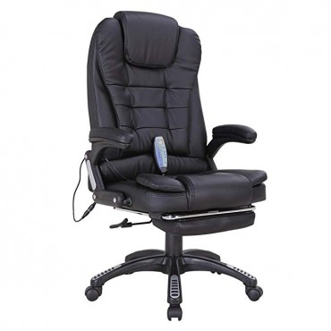 NRG Heated Vibrating Executive Ergonomic Massage Chair Office Black Chair w/Footrest