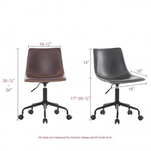 Home Office Casua Side Chair Black Rolling Metal Base, Faux Leather Bucket Seat Task Chair (Antique Brown)