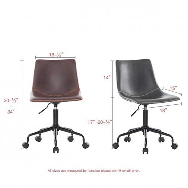 Home Office Casua Side Chair Black Rolling Metal Base, Faux Leather Bucket Seat Task Chair (Antique Brown)