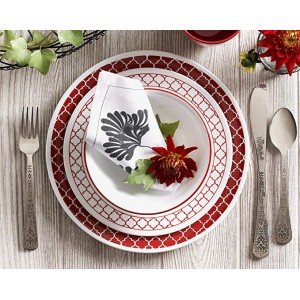 Corelle 16 Piece Crimson Trellis Livingware Dinnerware Set, White