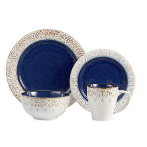 Atelier 16 Piece Granada Round Dinnerware Set, Blue 