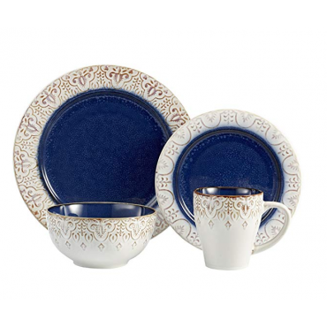 Atelier 16 Piece Granada Round Dinnerware Set, Blue 