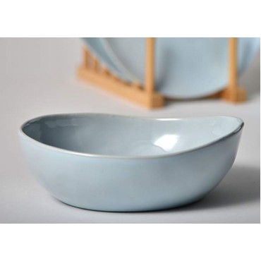 pangu 16-Piece Porcelain Dinnerware Sets, MINIMALISM, Handmade Irregular Shape Look, Service for 4 (16 piece, Light blue) 