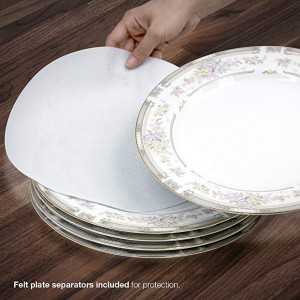 Sorbus Dinnerware Storage 5-Piece Set for Protecting or Transporting Dinnerware — Service for 12 — Round Plate and Cup Quilted Protection, Felt Protectors for Plates, Fine China Case (Beige) 