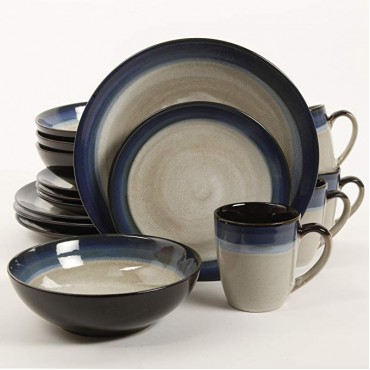 Gibson Elite 91547.16RM Couture Bands 16-Piece Dinnerware Set, Blue and Cream 