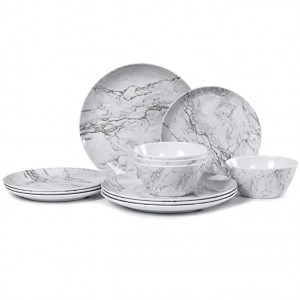 Melamine Dinnerware Set for 4-12 Piece Dinner Dishes Set for Camping Use, Lightweight Unbreakable and Dishwasher Safe, Marble Pattern