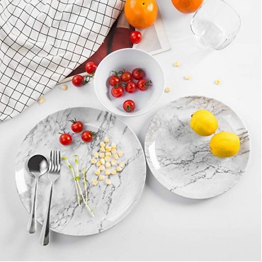 Melamine Dinnerware Set for 4-12 Piece Dinner Dishes Set for Camping Use, Lightweight Unbreakable and Dishwasher Safe, Marble Pattern