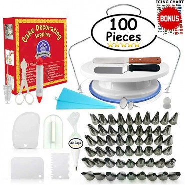 Cake Decorating Supplies - (100 PCS SPECIAL CAKE DECORATING KIT) With 55 PCS Numbered Icing Tips, Cake Rotating Turntable and More Accessories! Create AMAZING Cakes With This Complete Cake Set