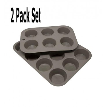 Silicone Baking Cake Pans Kitchen Cookware Kitchen Muffin Pan Cupcakes Circle 8 x 8 Inch Pie Pan (Gray (Muffin) Set)