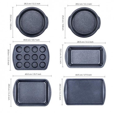 Roll over image to zoom in Baking Pan Nonstick Bakeware Set 6-Piece, Baking Sheet No Stick Carbon Steel Cookie Sheet, Muffin Roasting Loaf Pan and Pizza Bread Pans Cookware Set