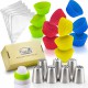 SALE! Russian Piping Tips Set By Kestilos – 7 Cake & Cupcake Decorating Icing Nozzles, A 3 Color Coupler, 5 Disposable Pastry Bags & 12 Silicon Cupcakes Molds