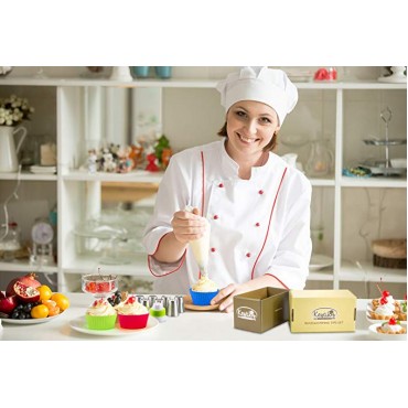 SALE! Russian Piping Tips Set By Kestilos – 7 Cake & Cupcake Decorating Icing Nozzles, A 3 Color Coupler, 5 Disposable Pastry Bags & 12 Silicon Cupcakes Molds