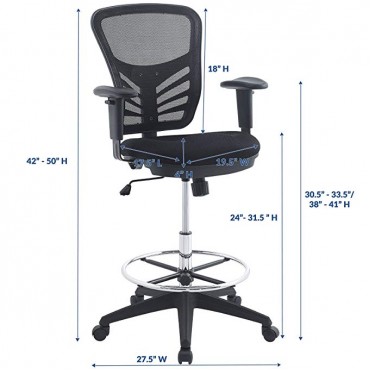 Modway Articulate Drafting Chair in Black - Reception Desk Chair - Tall Office Chair for Adjustable Standing Desks - Drafting Table Chair