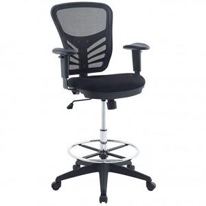 Modway Articulate Drafting Chair in Black - Reception Desk Chair - Tall Office Chair for Adjustable Standing Desks - Drafting Table Chair