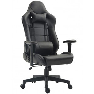 Gaming Chair Ergonomic Racing Chair PU Leather High-Back PC Computer Chair Adjustable Height Professional E-Sports Chair with Headrest and Lumbar Pillows (Black)