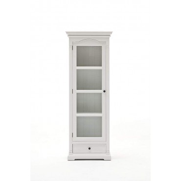NovaSolo Provence Pure White Mahogany Wood Cabinet With Glass Door, 4 Shelves And Drawer