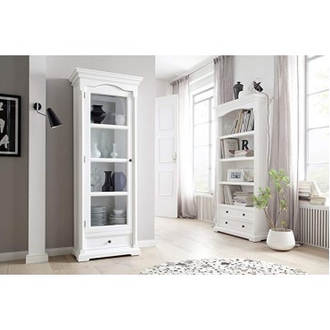 NovaSolo Provence Pure White Mahogany Wood Cabinet With Glass Door, 4 Shelves And Drawer