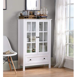 Homestar Miranda Caninet with 2-Doors & 1-Drawer Glass, White
